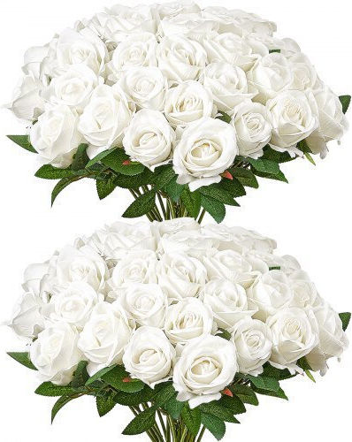 Vevor 60 Pieces White Roses Artificial Bouquet Home Decoration Christmas Rzmghsbs60pc37dsg001v0