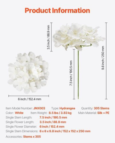 Vevor Decorative Artificial Hydrangea Flowers 305 White Pieces Rzxqbs305pcsv5x1b001v0
