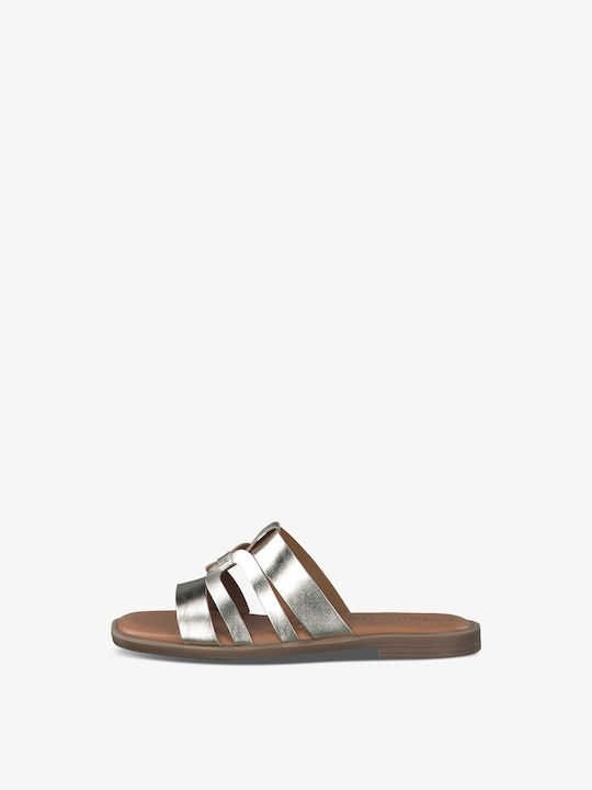 Leder Flache Damen Sandalen Silber