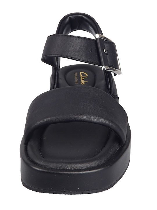 Alda Leather Women's Flat Sandals with Strap in Black Color