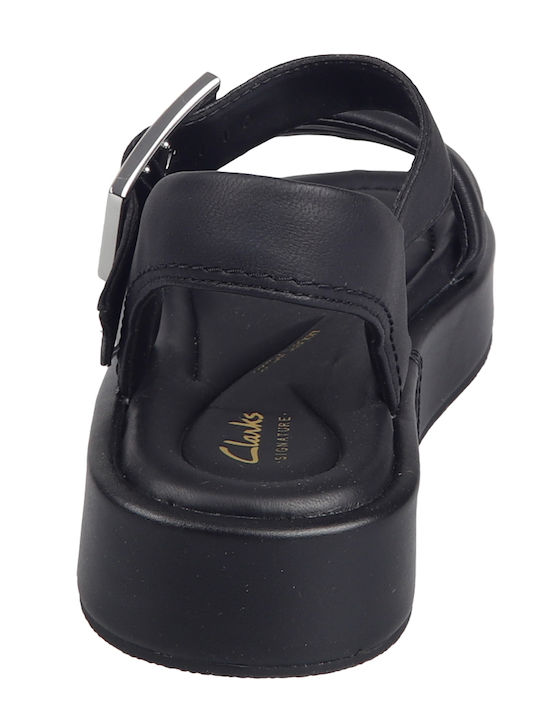 Alda Leather Women's Flat Sandals with Strap in Black Color