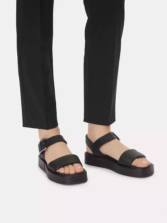 Alda Leather Women's Flat Sandals with Strap in Black Color
