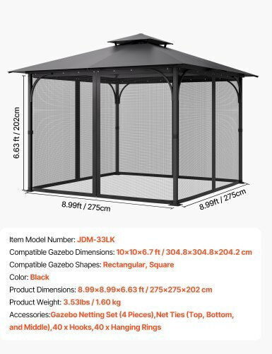Vevor Αντικατάσταση Δικτύου Κιόσκι 10x10x6.7 Ft Ltwzdl10ft10fosorv0