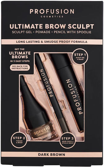 Profusion Cosmetics Eyebrow Makeup Set Dark Brown 3 Pieces