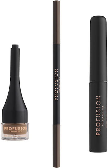 Profusion Cosmetics Eyebrow Makeup Set Dark Brown 3 Pieces