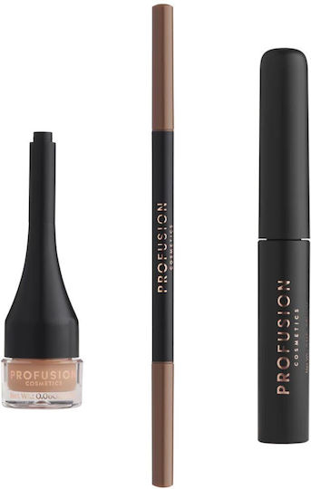 Profusion Cosmetics Σετ Μακιγιάζ Φρυδιών Soft Brown 3τμχ