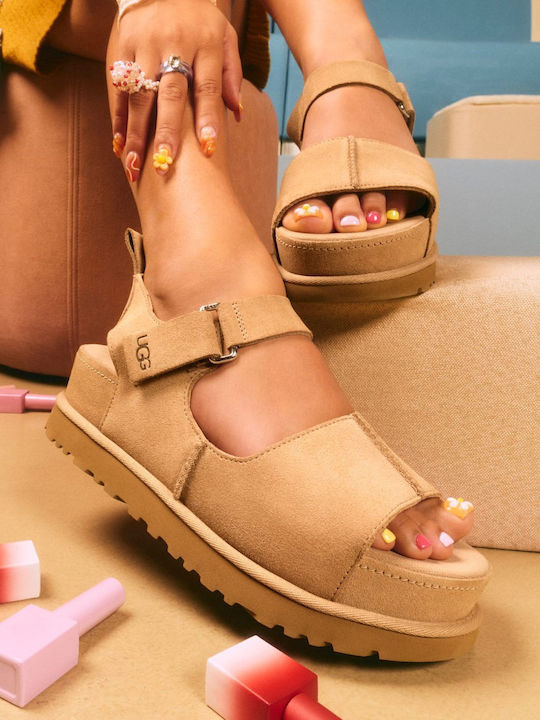 Goldenstar Γυναικεία Σανδάλια Flatforms Μπεζ