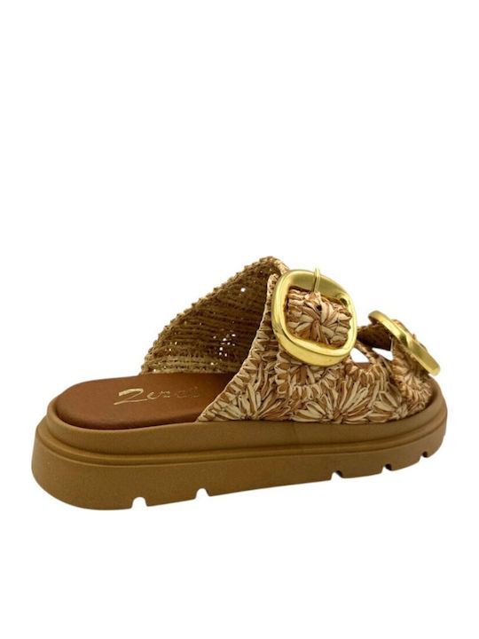 Leather Women's Flat Sandals Anatomic in Tabac Brown Color