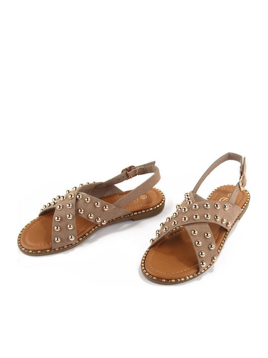 Women's Flat Sandals in Beige Color