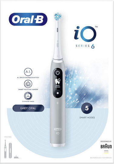 Oral-B Io Series 6 Ηλεκτρική Οδοντόβουρτσα με Χρονομετρητή, Αισθητήρα Πίεσης και Θήκη Ταξιδίου Γκρι
