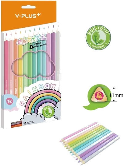 Ξυλομπογιές Jumbo 12 Pastel Rainbow Χρωμάτων Y-plus+