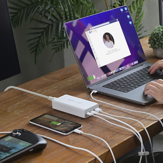 J5create Φορτιστής Magsafe GaN με Θύρα USB-A και 2 Θύρες USB-C και Καλώδιο USB-C 185W Power Delivery Λευκός (JUP37185W-FN)