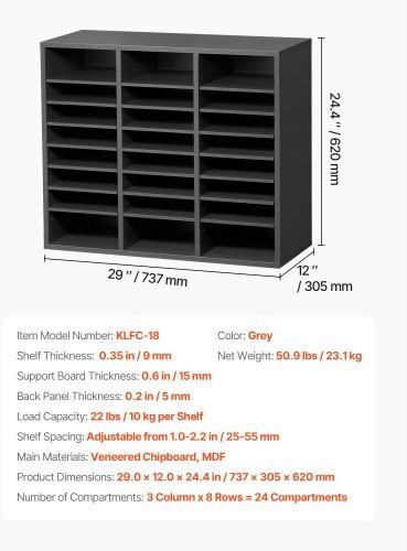 Vevor Wooden Literature Organizer Adjustable Shelves Gray Wjjekbhb24g93kuelv0
