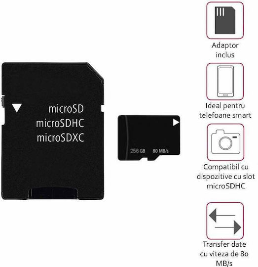 Siks Memory Card Micro-sdxc 256gb Class 10 80mb/s Adapter Included