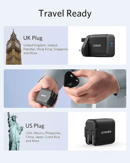 Anker Încărcător Cu Cablu Integrat Cu Port USB-C USB-C 25W Negru (PowerPort III)
