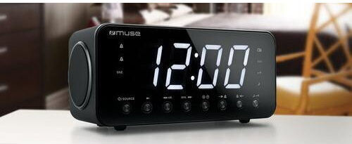 Muse M-192CR Tischuhr Digital LED Holz mit Wecker & Tischuhr Schwarz