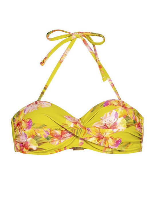Strapless Bikini Top B Cup με Ενίσχυση Floral Κίτρινο