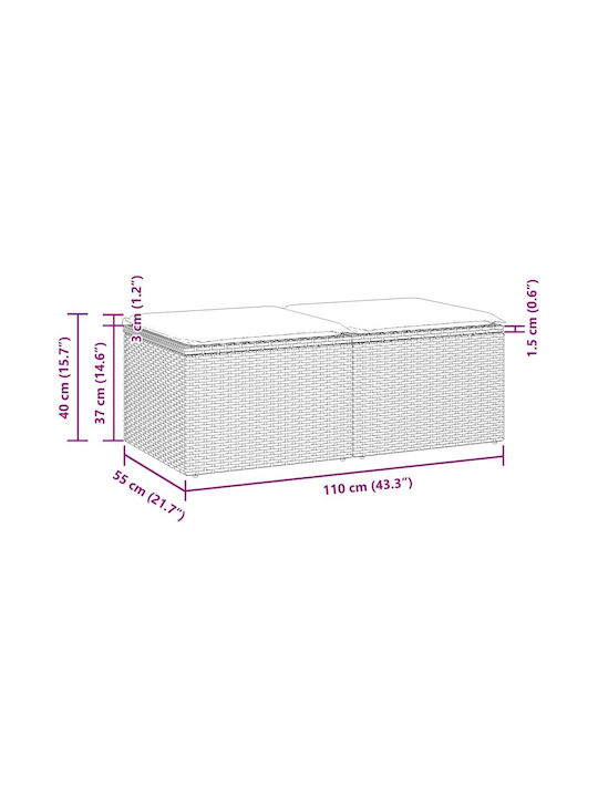 Garden Stool Cube Outdoor Rattan with Cushion Brown 2 Pieces 55x55x37cm