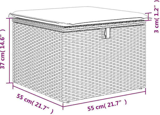 Garden Stool Cube Outdoor Rattan with Cushion Grey 2 Pieces 55x55x37cm