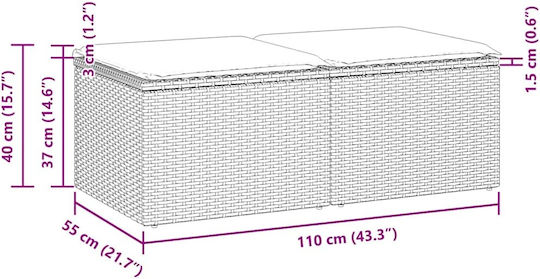 Garden Stool Cube Outdoor Rattan with Cushion Grey 2 Pieces 55x55x37cm