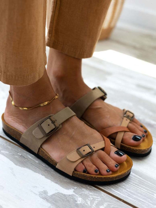 Bombay Leather Women's Flat Sandals Aragosta/Nocciola/Oliva