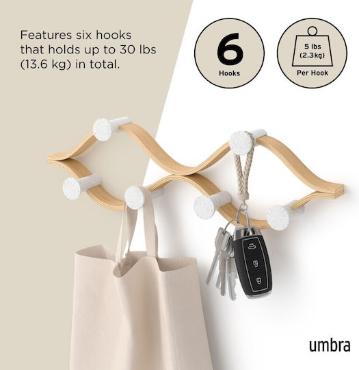 Umbra Cuier de Perete din Lemn cu 6 Compartimente Alb 51x15x6cm