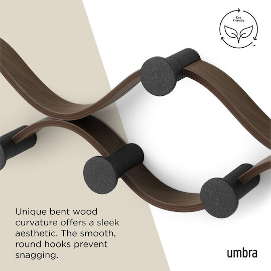 Umbra Wooden Wall Hanger 6 Hooks Black 51x15x6cm