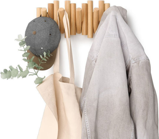 Umbra Wall Hanger Picket Rail Hook Natural Wooden 5 Hooks Beige 38x4.4x16.5cm