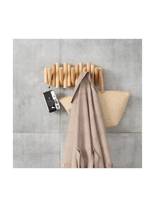 Umbra Κρεμάστρα Τοίχου Picket Rail Hook Natural Ξύλινη 5 Θέσεων Μπεζ 38x4.4x16.5cm