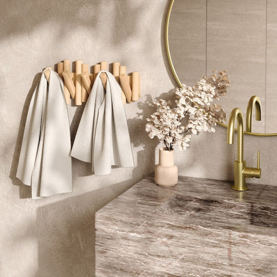 Umbra Wall Hanger Picket Rail Hook Natural Wooden 5 Hooks Beige 38x4.4x16.5cm