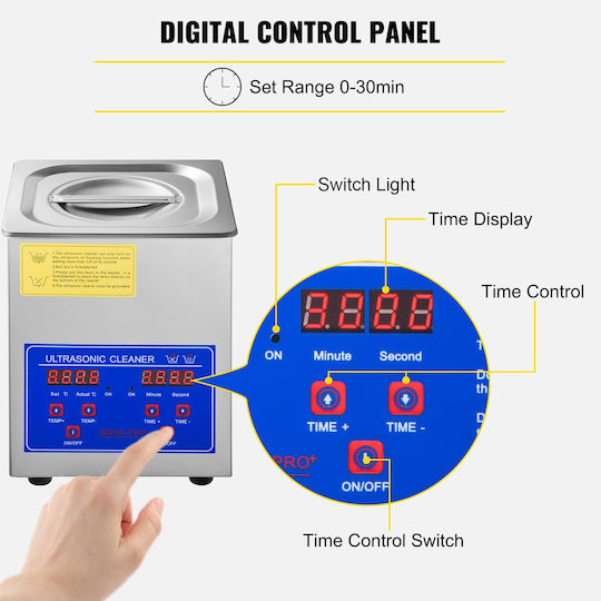 Vevor Ultrasonic Cleaner 2L Inox with Digital Timer