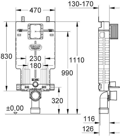 Grohe Uniset Εντοιχιζόμενο Πλαστικό Καζανάκι Ορθογώνιο Χαμηλής Πίεσης