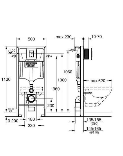Grohe Solido Εντοιχιζόμενο Πλαστικό Καζανάκι Ορθογώνιο Χαμηλής Πίεσης