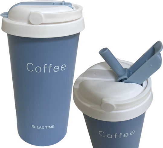 TnS Glass Thermos Stainless Steel 500ml Grey/ciel with Straw