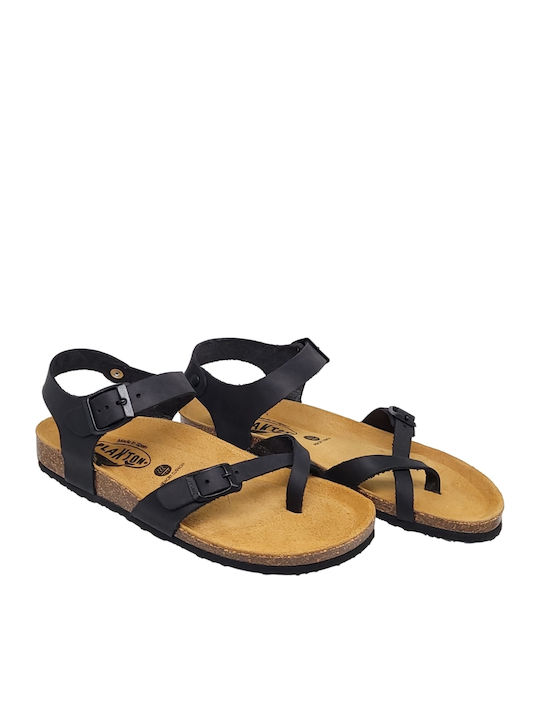Apure Leather Women's Flat Sandals Anatomic with Strap in Black Color