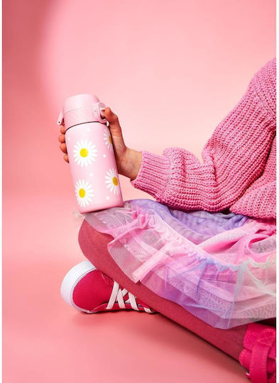 Ion8 Kids Water Bottle Stainless Steel with Straw Non Spill Pink 400ml