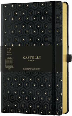 Castelli Milano Carnet Cu dungi cu Elastic și Suport pentru Stilou Auriu