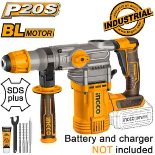 Ingco Impact Demolition Hammer Battery Brushless 20V Solo with Chuck SDS Plus CRHLI20288