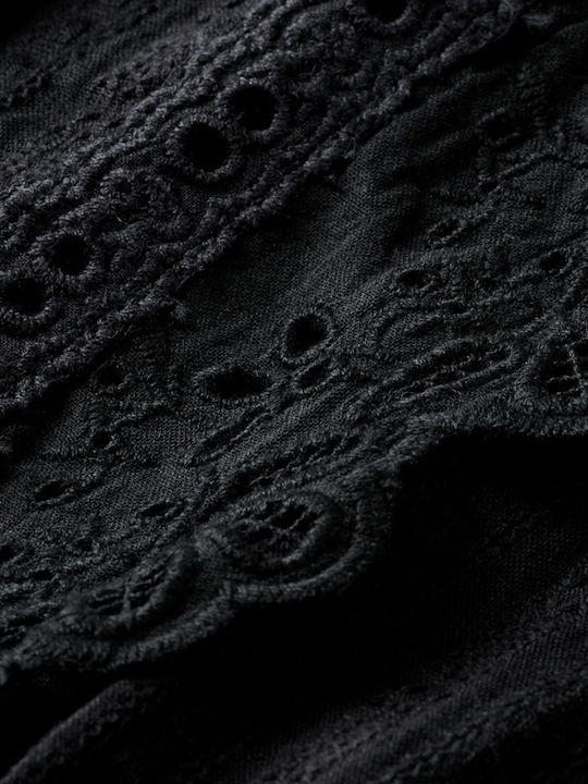 Broderie Anglaise Mini Shirt Dress Dress with Ruffle Black