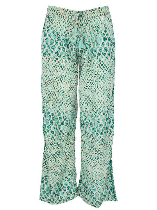 Femei Din material textil Pantaloni cu elastic Evazați Turquoise