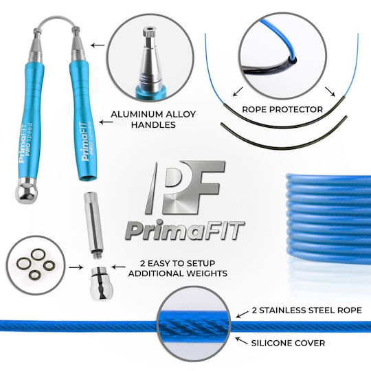 PrimaFit Springseil Fitness mit Gewicht 3m Blau mit einstellbarer Länge