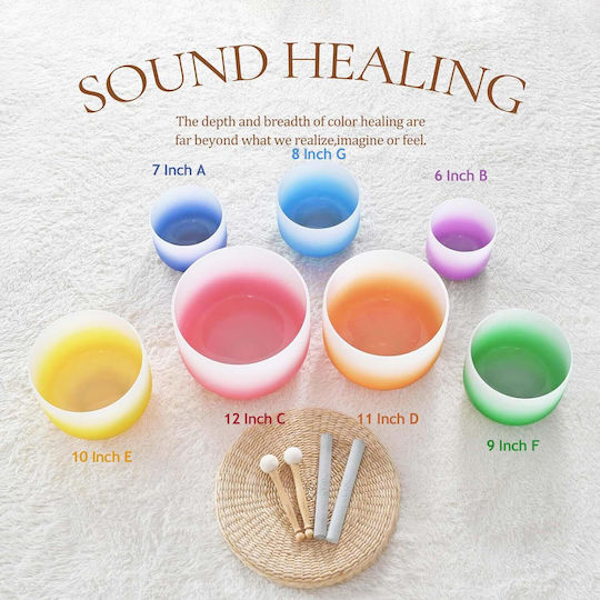 Crystal Singing Bowl Set 7 Chakra 432 Hz + 2 Storage Bags + 2 Mallets
