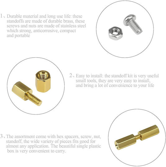 Hexagonal Spacers M2.5 Mother-father Pcb Raspberry Pi Base Plate Brass Plastic Screws Washers 250 Pieces