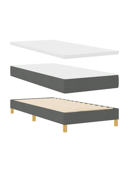 Single Upholstered Bed with Fabric Dark Gray with Mattress 90x200cm