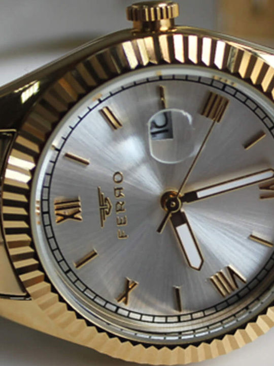 Ferro Men's Watch Battery with Pink Gold Metal Bracelet