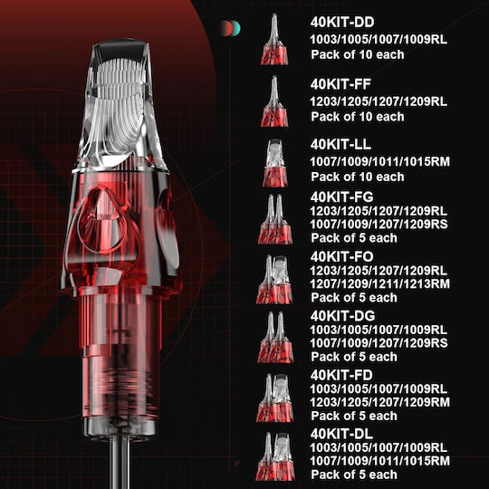 Set 40 Cartuș Ac pentru Tattoo 4 Tipuri 1003rl 1005rl 1007rl 1009rl 1007rs 1009rs 1207rs 1209rs Din Oțel Inoxidabil Contur Umplere En04x-40kit-dg