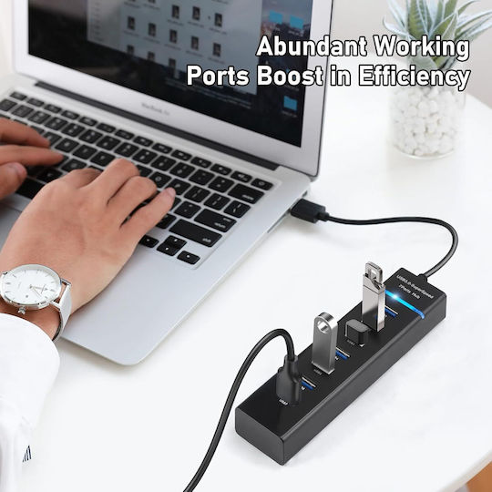 7 In 1 Usb Hub Usb 3.0 7 Ports 5 Gbps 30 Cm Compatible Windows Macos Linux Plug Play Led Light Overcurrent Protection Overload Protection Short Circuit Protection Multifunctional