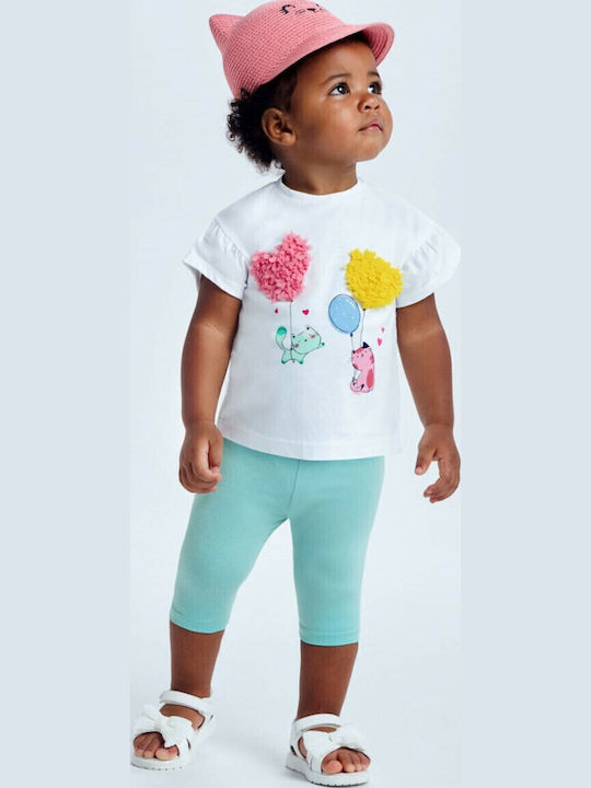 Kids' Set with Leggings Summer 2pcs Turquoise Lovely Cats