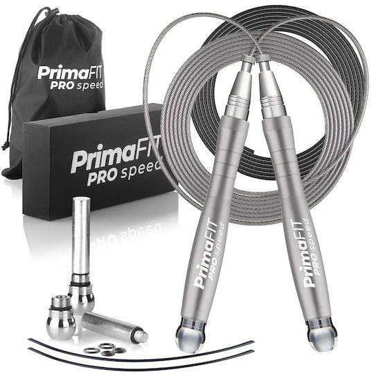 PrimaFit Springseil Fitness mit Gewicht 3m Silber mit einstellbarer Länge