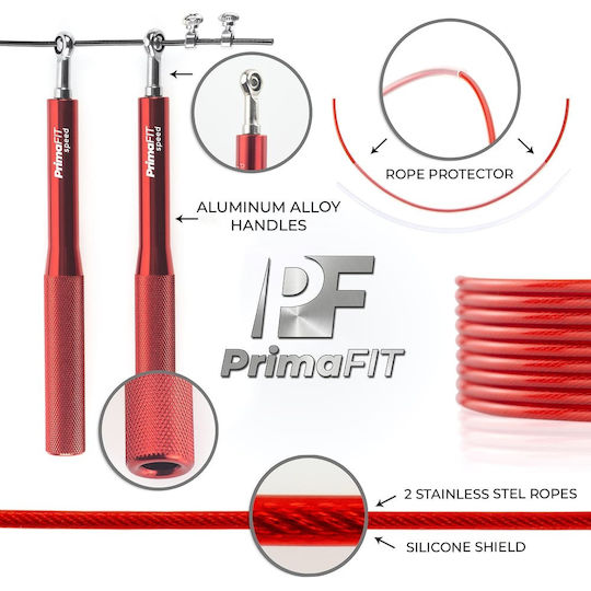 PrimaFit Springseil Fitness 3m Rot mit einstellbarer Länge